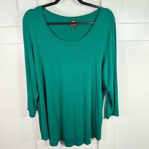 JM Collection Plus Size 1X Teal Green 3/4 Sleeve Scoop Neck Top Rayon Spandex